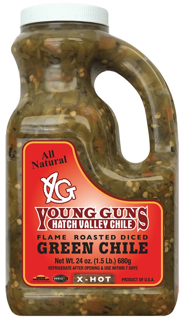 Young Guns Hatch Valley Chile Flame Roasted, Diced, XHot Hatch Green