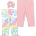 thumbnail image 1 of Young Hearts Girl's 2-Pack Solid and Glitter, Rib Tie Dye or Glitter Floral Legging Pant Set with Hair Bow Scrunchie, 1 of 6