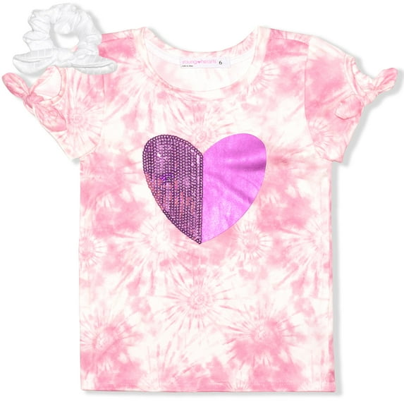 Young Hearts Girl's Sequin Tee Shirt with Hair Scrunchie