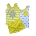 thumbnail image 1 of Young Hearts Girls 3 PC Outfit Dot Shirt Flower Tank Top & Yellow Shorts Size 5, 1 of 1
