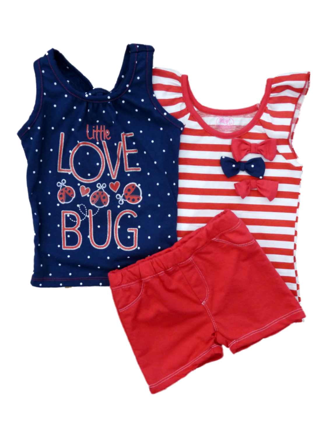 Young Hearts Girls 3 PC Set Little Love Bug Tank Top Striped Shirt & Shorts 5