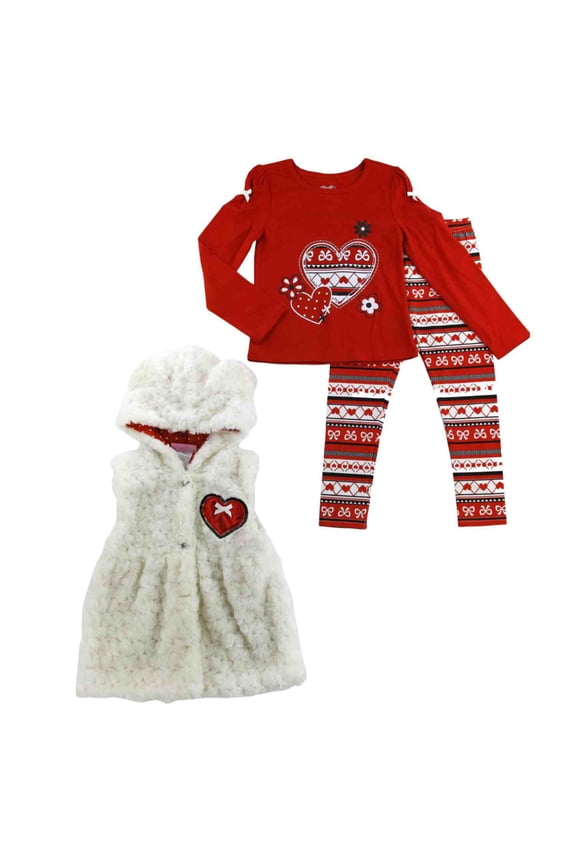 Infant Girls 3 PC Set Shirt Faux Fur Vest & Leggings 24 Months