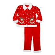 Young Hearts Infant Toddler Girls Red Christmas Holiday Bear Jacket Pants 24m
