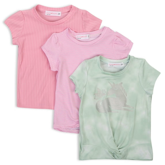 Young Hearts Short Sleeve Crew Neck Tie-Dye Solid T-Shirts (Little Girls), 3 Count