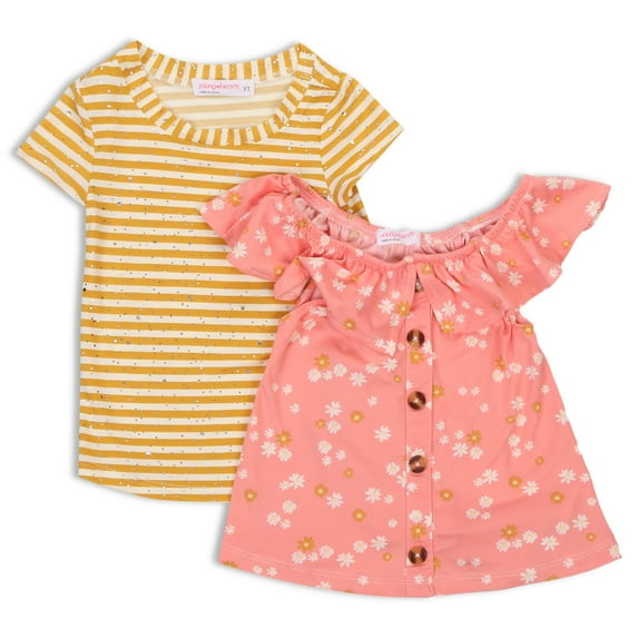 Young Hearts Toddler Girl 2Pk Short Sleeve Tops , Size 2T-4T