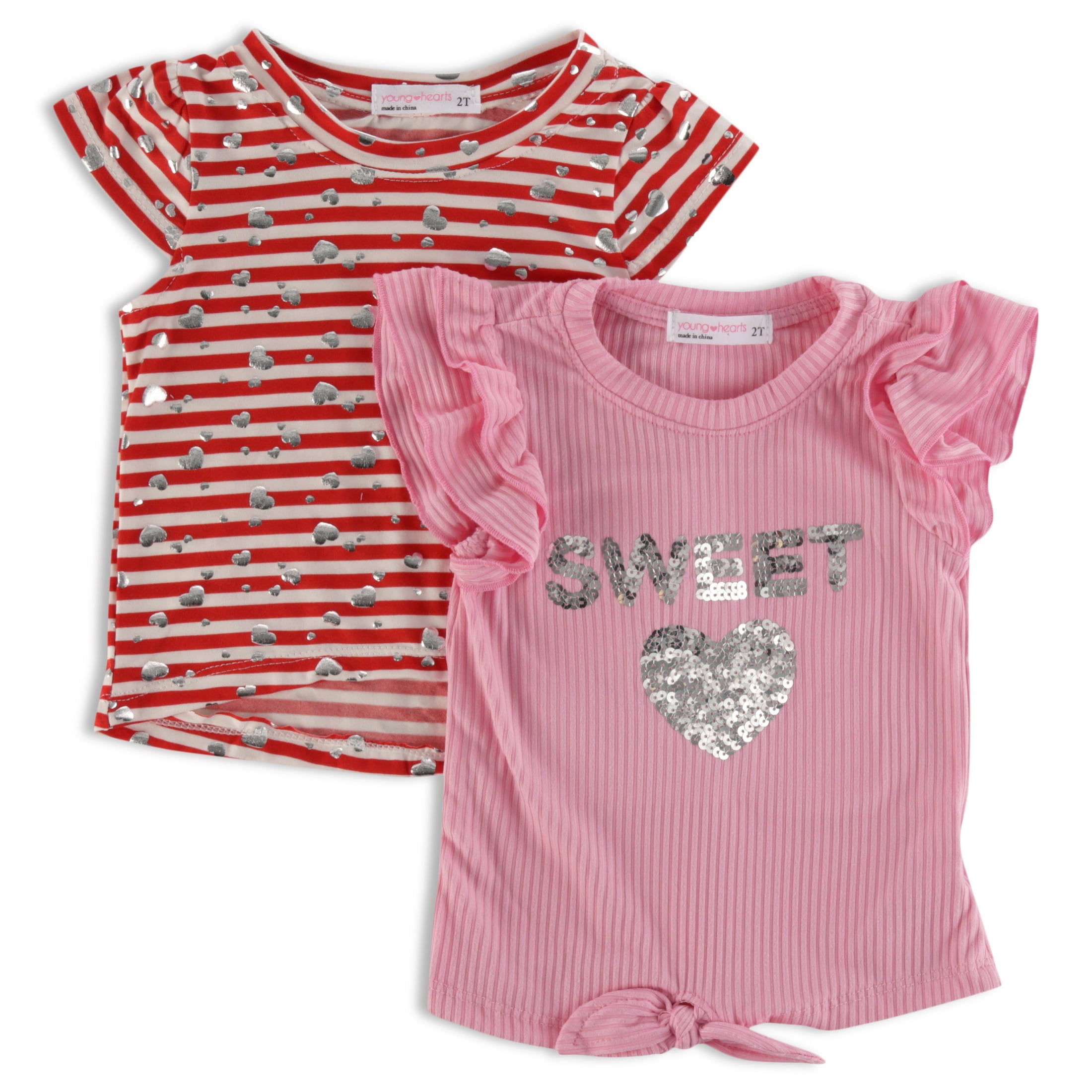 Young Hearts Toddler Girl 2Pk Short Sleeve Tops , Size 2T-4T