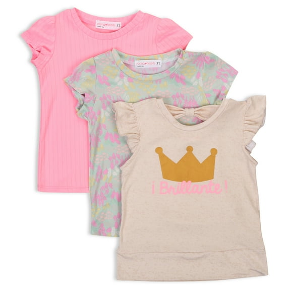 Young Hearts Toddler Girl 3Pk Short Sleeve Tees, Size 2T-4T