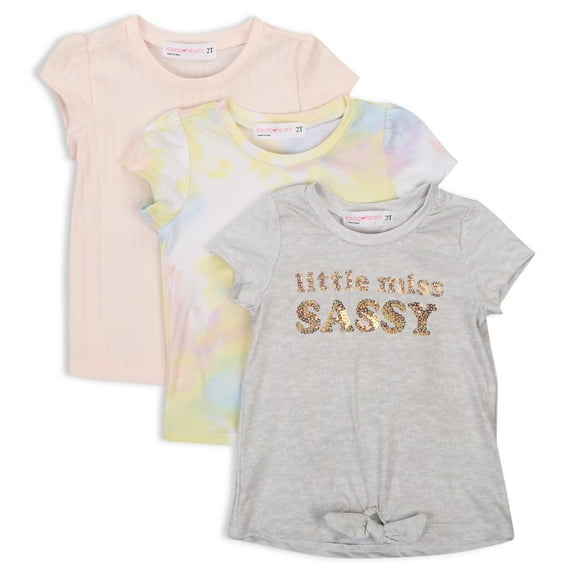 Young Hearts Toddler Girl 3Pk Short Sleeve Tees, Size 2T-4T