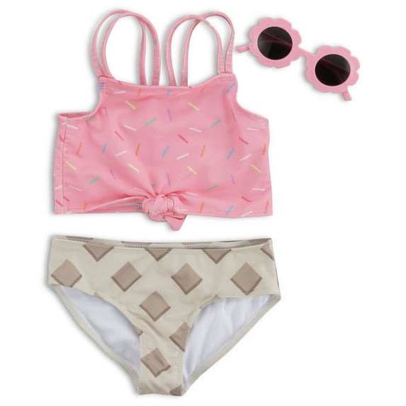 Young Hearts Toddler Girls 2Pc Sprinkles Tankini Set W/Sunglasses, Size 2T-4T