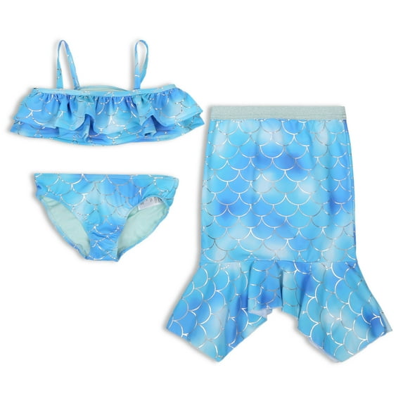 Young Hearts Toddler Girls 3Pc Bikini Set W/Mermaid Tail, Size 2T-4T