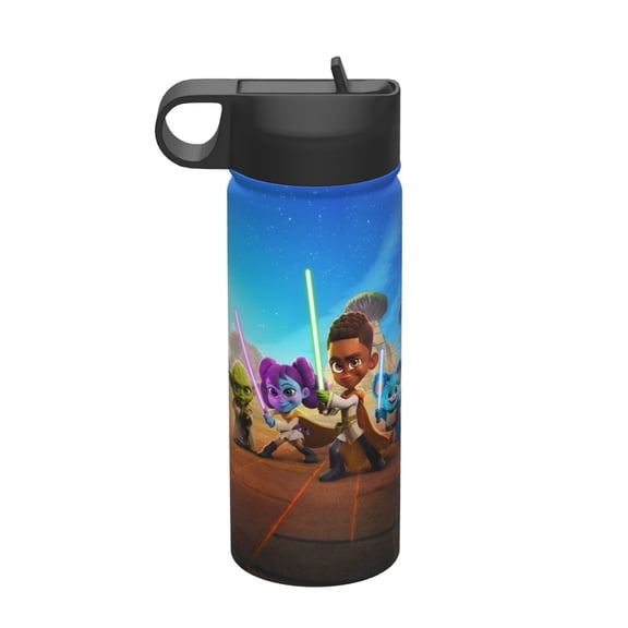 Young Jedi Adventures Kids Insulated Water Bottle With Straw - 18 Oz Stainless Steel Double Wall Vacuum Cup, Leakproof, Bpa Free, Suitable For Boys And Girls