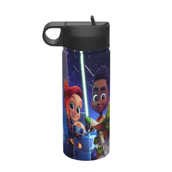 Young Jedi Adventures Kids Insulated Water Bottle With Straw - 18 Oz Stainless Steel Double Wall Vacuum Cup, Leakproof, Bpa Free, Suitable For Boys And Girls