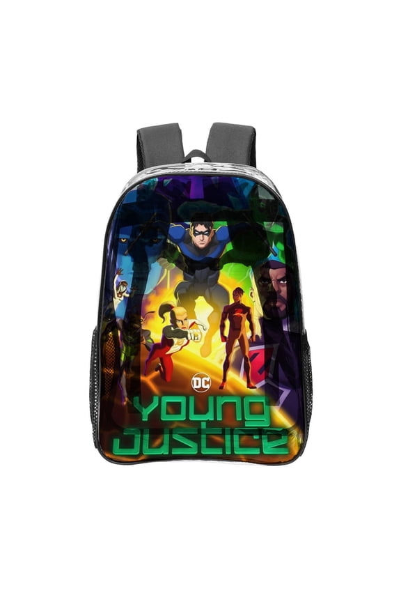 Young Justice-theme Clear Backpack Heavy Duty Transparent Bag See Through Bookbag for Work, Sport, College, Travel12.2X16.9"(31X43cm)