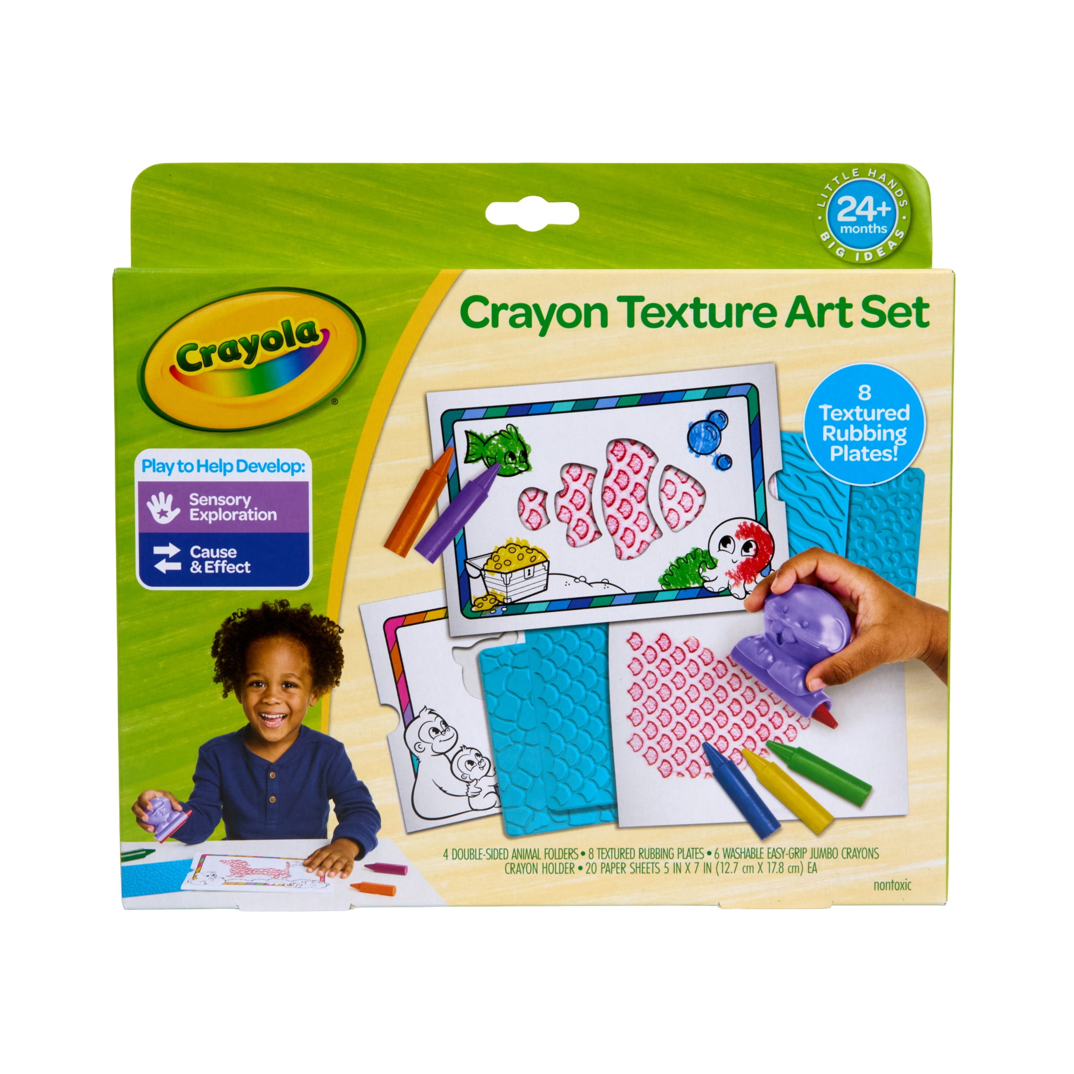 Crayola Texture Art Kit for Kids, Large Toddler Crayons & Textured Rubbing Plates, Adaptive Art Activity Set, Stocking Stuffer, Holiday Gift for Toddlers, 2+