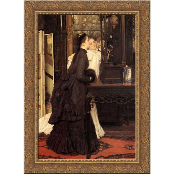 Young Ladies Looking at Japanese Objects 19x24 Gold Ornate Wood Framed Canvas Art by Tissot, James Jacques Joseph