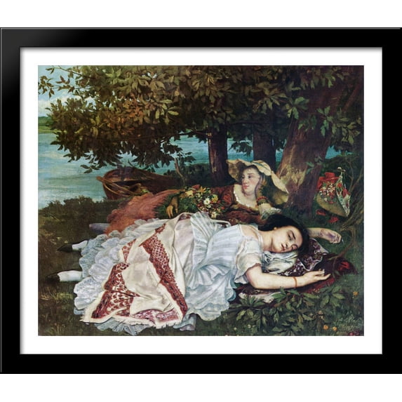 Young Ladies on the Banks of the Seine (Summer) 32x28 Large Black Wood Framed Print Art by Gustave Courbet