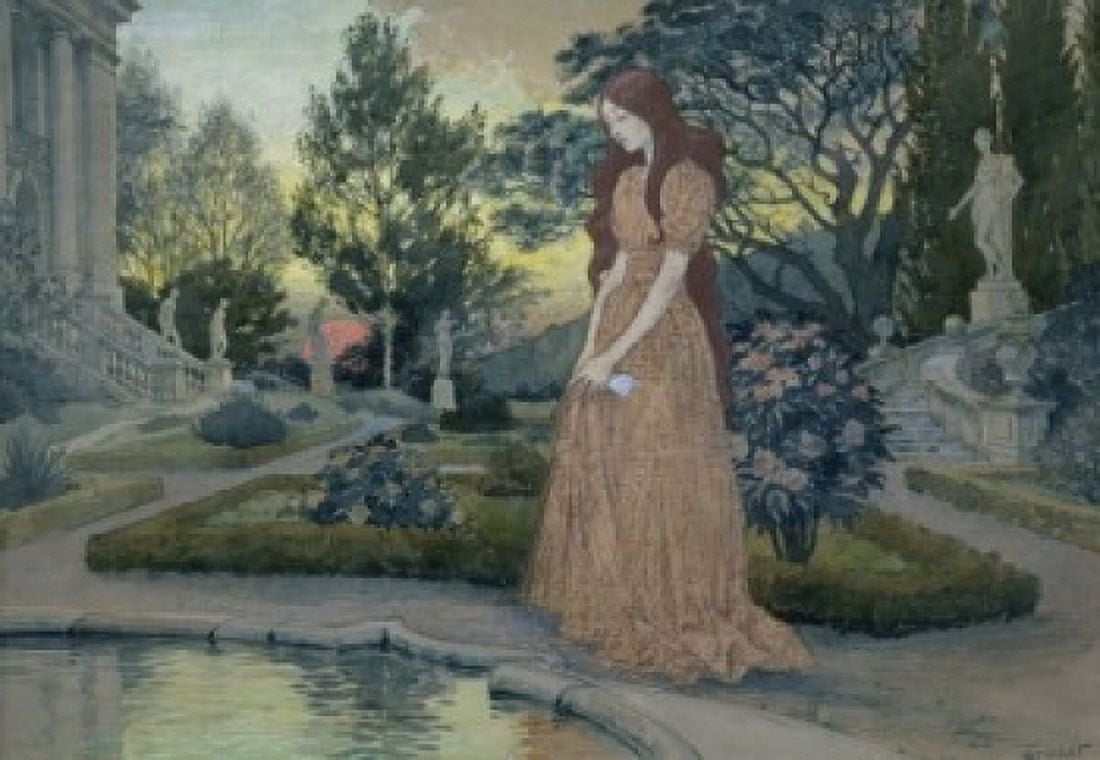 Young Lady in a Garden Eugene Samuel Grasset (1841-1917French) Musee des Artes Decoratifs Paris France Canvas Art - Eugene Samuel Grasset (24 x 36)