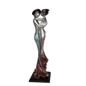 Nifao Young Lovers French Kissing Statue Made of Resin  Home Decor Sculpture, 7"L x 7"W x 23"H