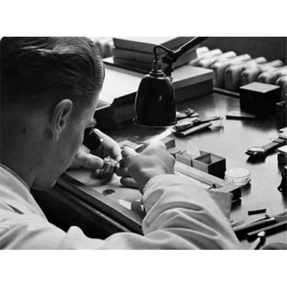Young Man Examining a Pocket Watch Poster Print - 18 x 24 in.