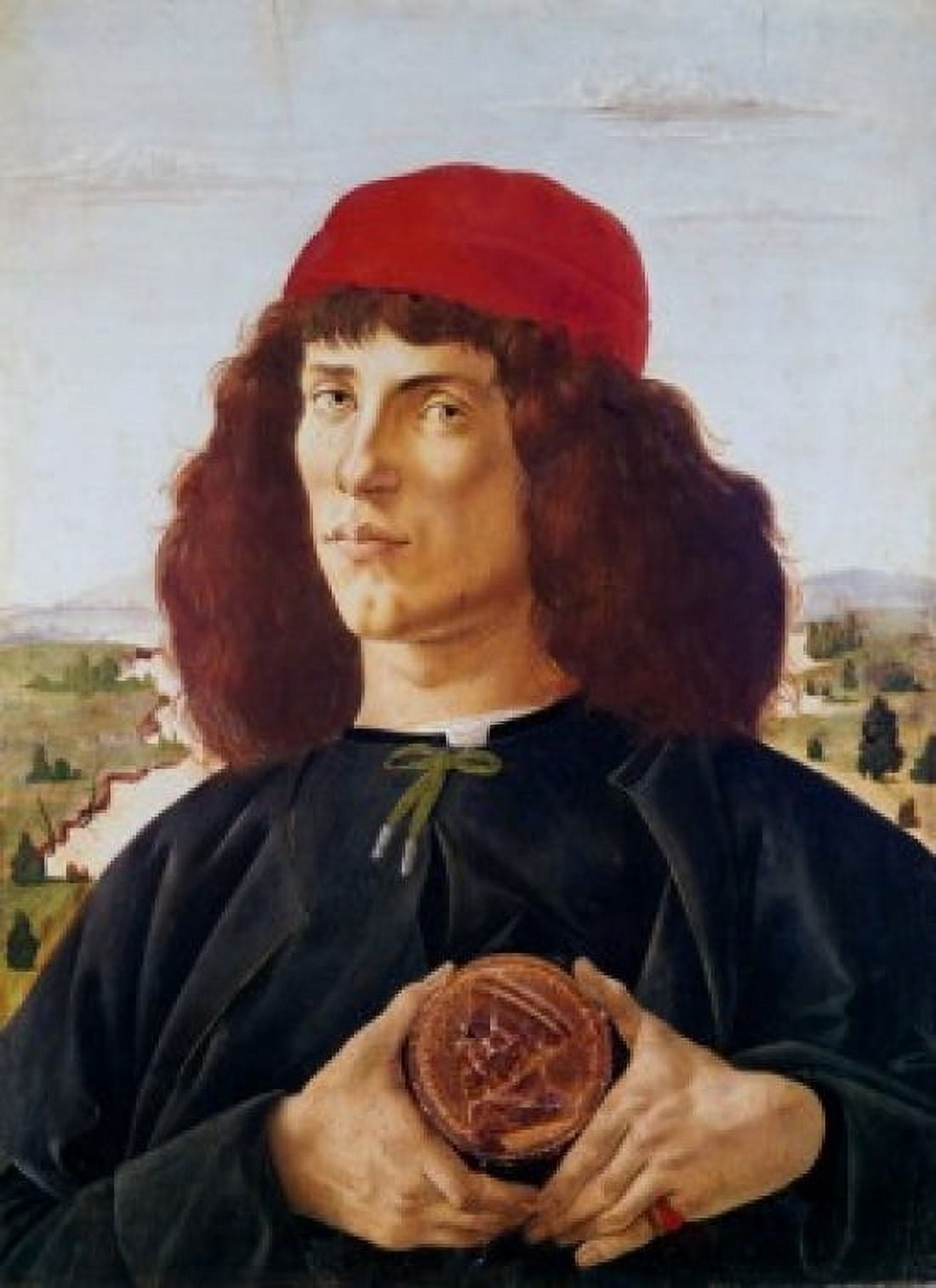 Young Man Holding A Medallion Of Cosimo De Medici c1470 Sandro Botticelli (1444-1510 Italian) Tempera wood on Panel Galleria degli Uffizi Florence Italy Canvas Art - Sandro Botticelli (24 x 36)