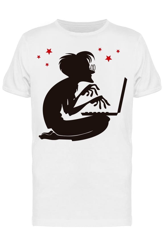 Young Man In Front Of A Laptop T-Shirt Men -Image by Shutterstock, Male XX-Large
