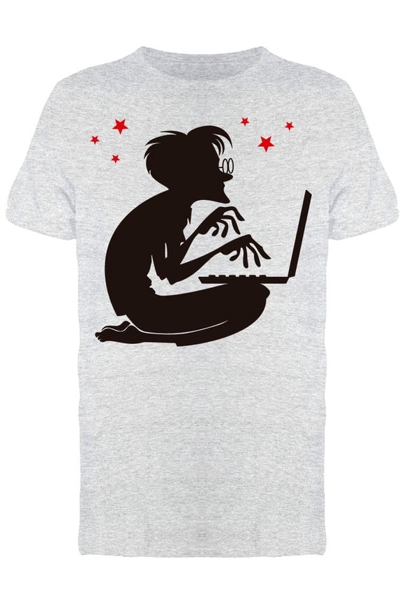 Young Man In Front Of A Laptop  T-Shirt Men -Image by Shutterstock, Male x-Large