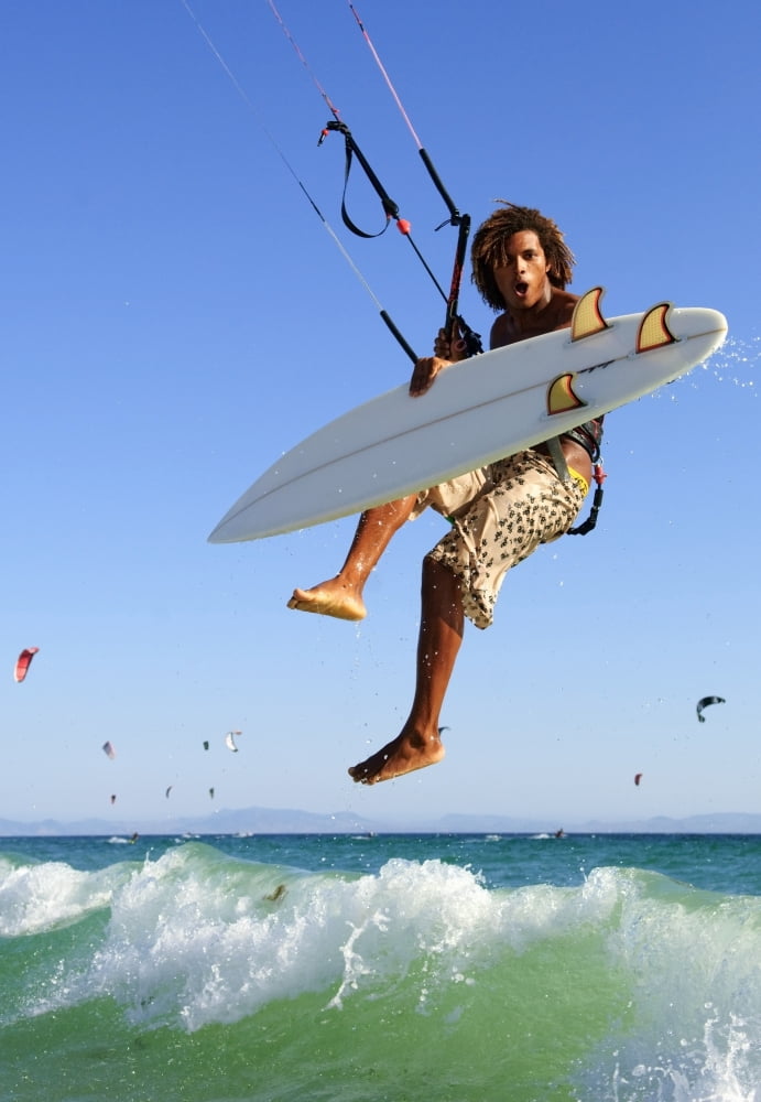 Young Man Kite Surfing Costa De La LuzAndalusiaSpain Canvas Art - Ben Welsh Design Pics (22 x 34)