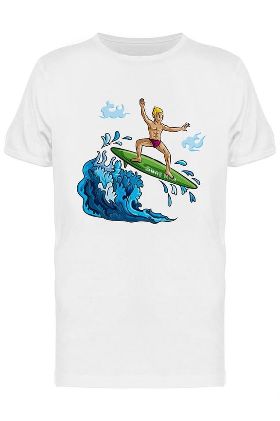 Young Man On Surfboard T-Shirt Men -Image by Shutterstock, Male Small