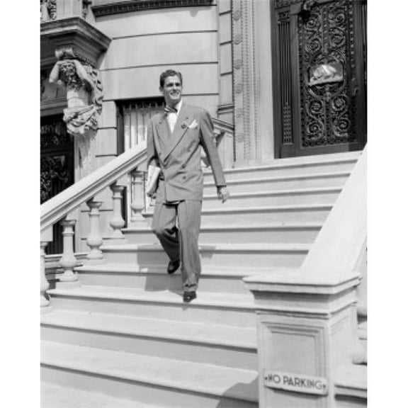 Young Man Walking Down Steps Poster Print