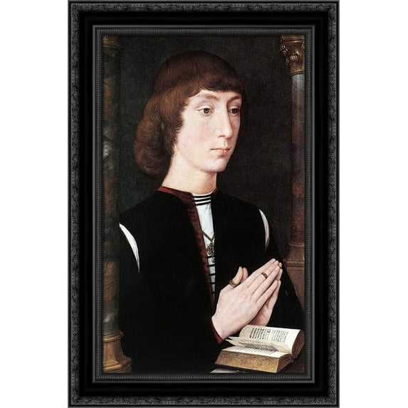 Young Man at Prayer 18x24 Black Ornate Wood Framed Canvas Art by Memling, Hans