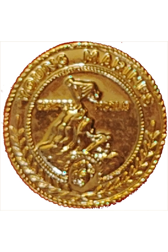 Young Marines Iwo Jima Cover Device Hat/Lapel/Brooch Pin, Brass Finish, 2 Butterfly Clutches