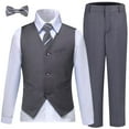 thumbnail image 1 of Young Men Grey Suits Slim Fit 4PC Tuxedo Suit for Boys Formal Jacquard Dress Vest Tie Pants Shirt Suit Size 20, 1 of 7