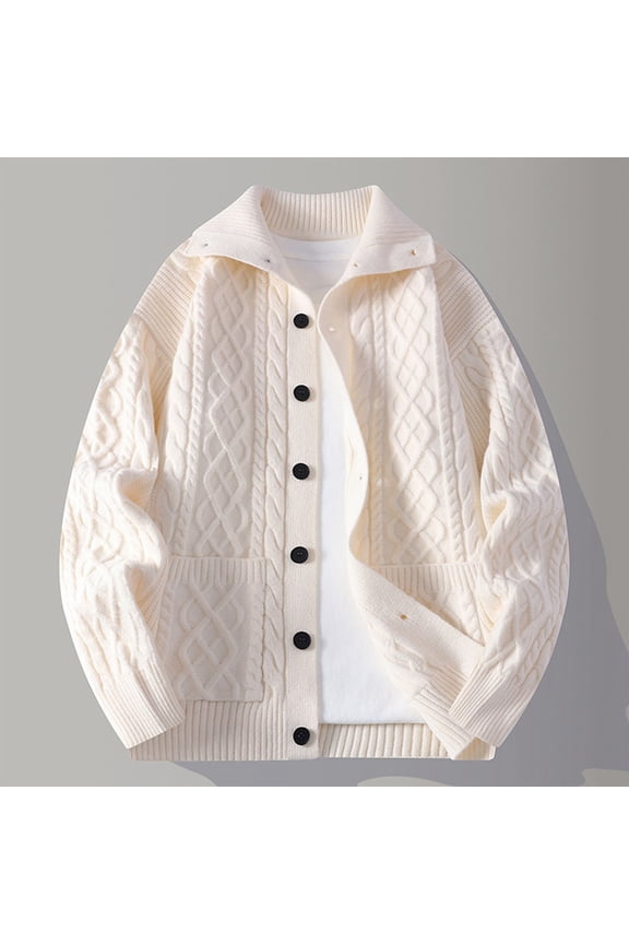 Young Mens Western Jacket Casual High Mock Neck Sweater Cable Knit Full Zipper Winter Varsity Jackets for Students