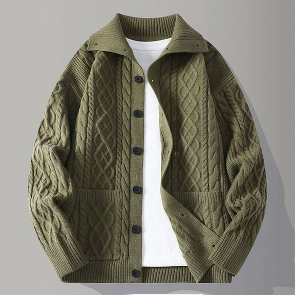 Young Mens Western Jacket Casual High Mock Neck Sweater Cable Knit Full Zipper Winter Varsity Jackets for Students