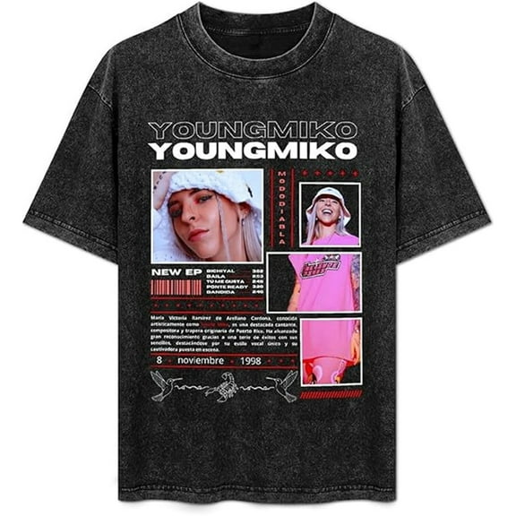 Young Miko 2025 Merch Washed T-shirt Cool Trendy Short-sleeved Neutral Fashion Street Wear