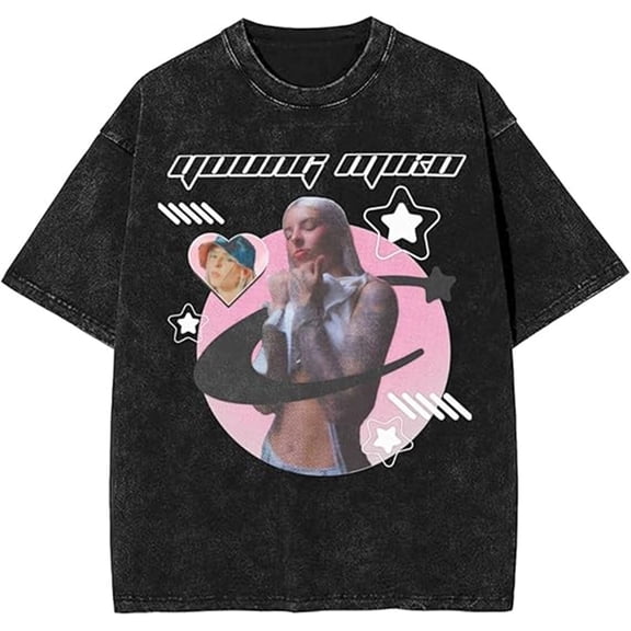 Young Miko 2025 Merch Washed T-shirt Retro Popular Short-sleeved Unisex Summer Street Wear