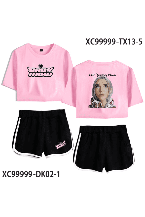 Young Miko Merch Baby Miko Crop Top T-shirt With Shorts T Shirt Women Girls Short Sleeve Tees Hip Hop Rapper Merch