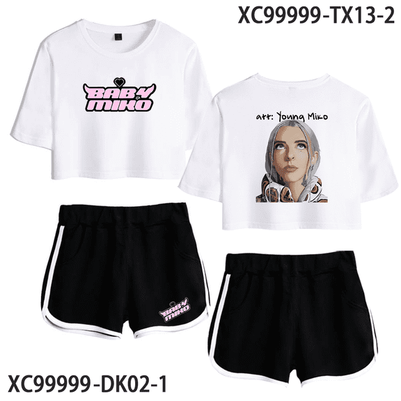 Young Miko Merch Baby Miko Crop Top T-shirt With Shorts T Shirt Women Girls Short Sleeve Tees Hip Hop Rapper Merch