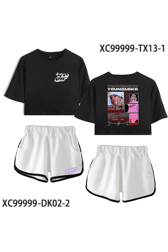 Young Miko Merch New EP Crop Top T-shirt With Shorts T Shirt Women Girls Short Sleeve Tees Hip Hop Rapper Merch