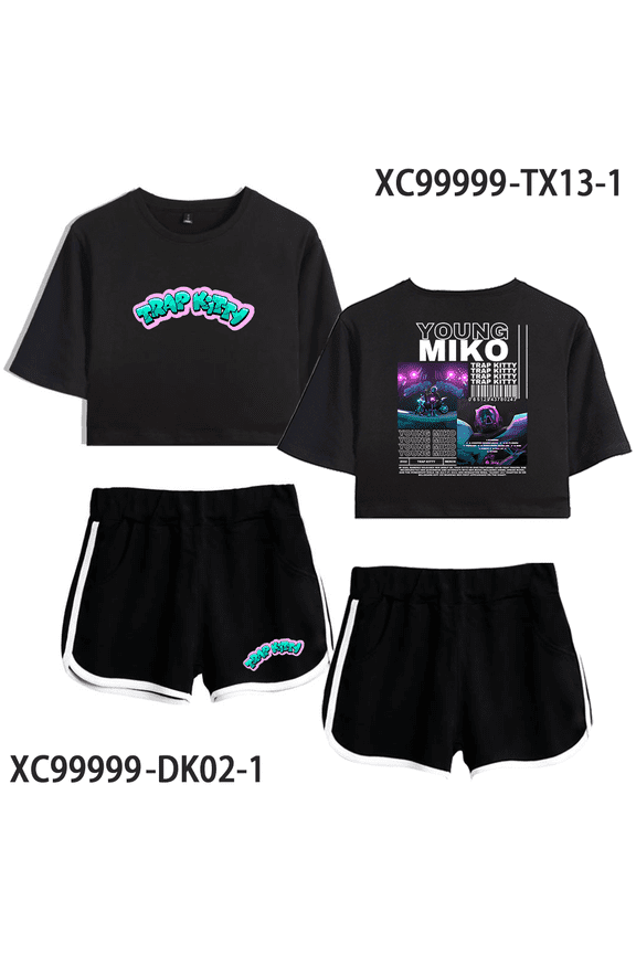 Young Miko Merch Xoxo Tour 2024 Crop Top T-shirt With Shorts T Shirt Women Girls Short Sleeve Tees Hip Hop Rapper Merch