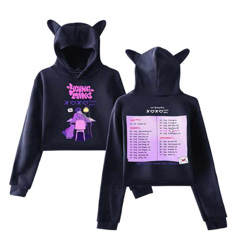 Young Miko Merch Xoxo Tour 2024 Hoodie Pullover Cat Ears Hoodie Fashion Hip Hop Rapper Long Sleeve Top Women Clothes Walmart