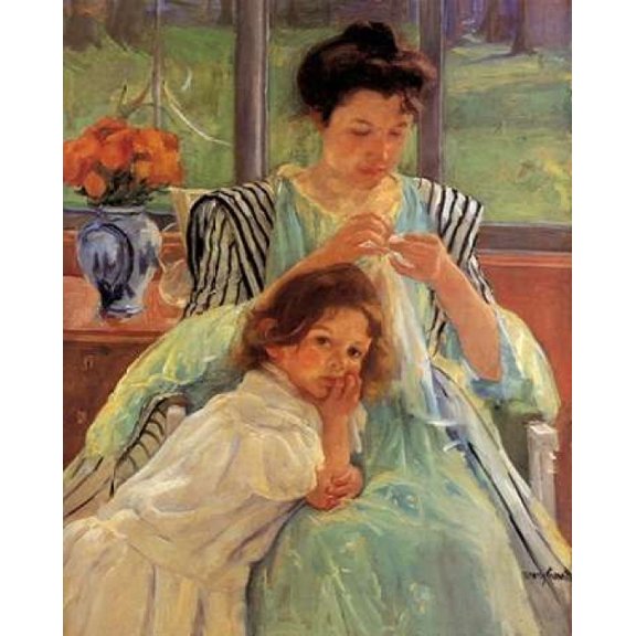 Young Mother Sewing 1900 Poster Print by Mary Cassatt