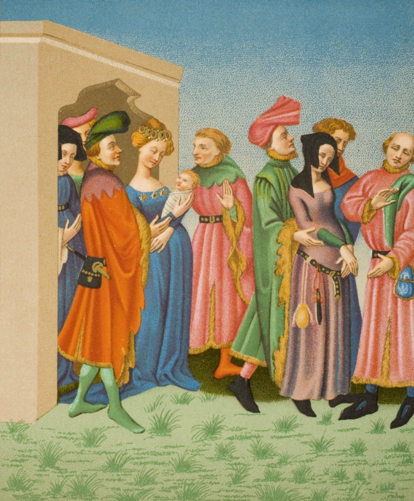 A Young MotherS Retinue Parisien Costumes At End Of 14Th Century 19Th Century Copy Of Miniature From Latin Terence Owned By King Charles Vi Canvas Art - Ken Welsh Design Pics (13 x 16)
