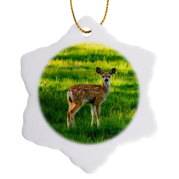 3drose, Young Mule Deer, Tuolumne Meadows, Yosemite Np, California, 3 inch Snowflake Porcelain Ornament