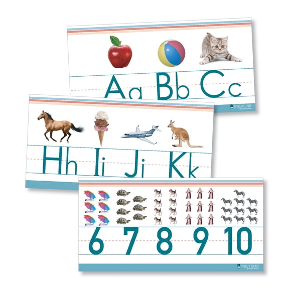 Young N Refined Alphabet and Numbers Classroom Wall Line Bulletin Board Decorations, White, 36 Count