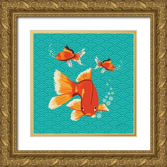 Young, Patty 15x15 Gold Ornate Wood Framed with Double Matting Museum Art Print Titled - Goldfish II