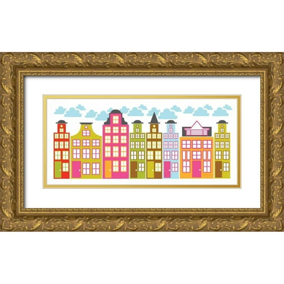 Young, Patty 32x17 Gold Ornate Wood Framed with Double Matting Museum Art Print Titled - City Block I