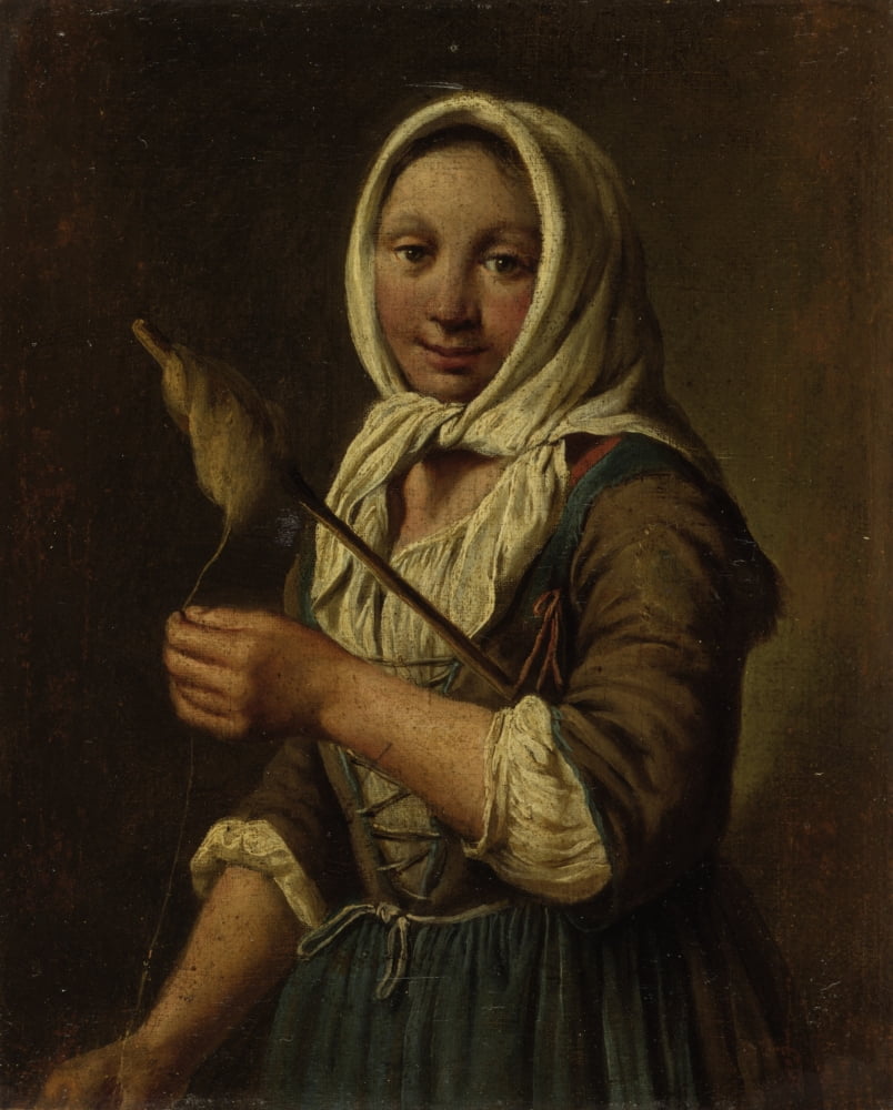 Young Peasant Woman Spinning Canvas Art - (18 x 24)
