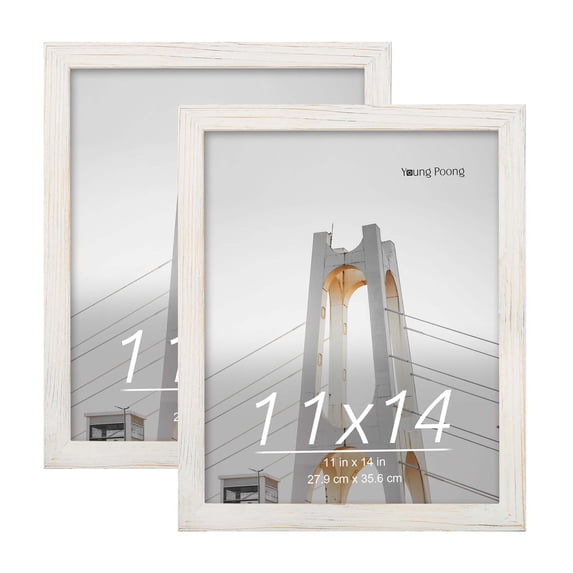 Young Poong Set of 2 11 x 14 in Solid Wood Picture Frames, Wall-Mount Photo Frames, White