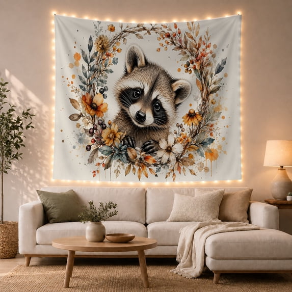 Young Raccoon As With Art Scene, Mystical Fantasy for Space Lovers, Galaxy Room Decor Room Accent, Mother's Day Gift, Tapestry Wall Hanging for Bedroom and Dorm